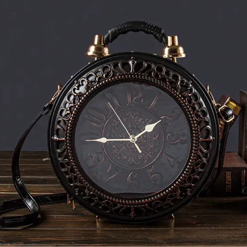 Vintage Black and Gold Clock Handbag